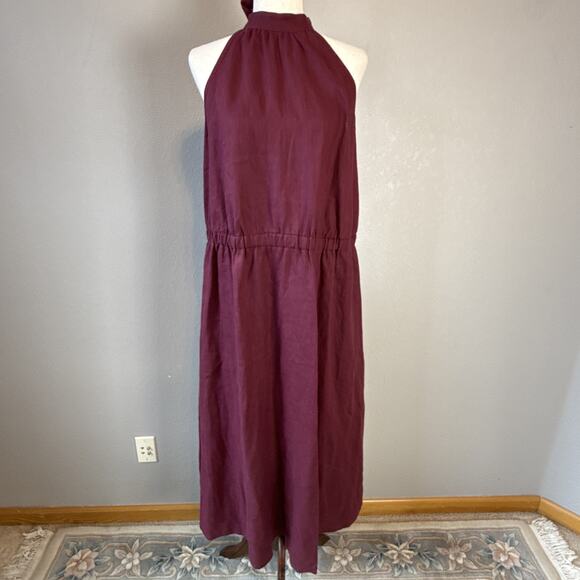 Linen Handmade Studio Alicia Maxi Dress Size XL 16/18 Eggplant Purple Red Pocket - Picture 2 of 8